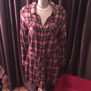 Pink plaid shirt dress